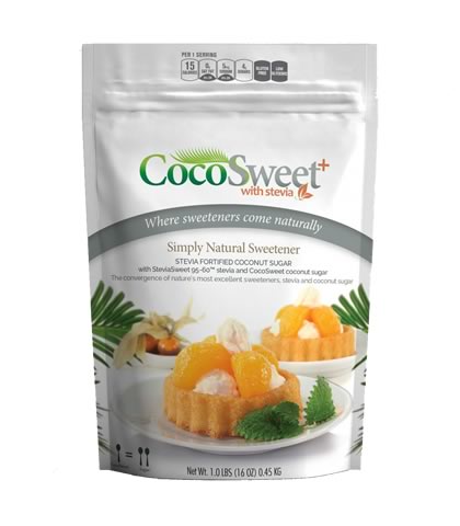 CocoSweet+, Coconut Palm Sugar with Stevia, Steviva (454g) - Click Image to Close